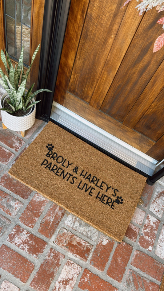 Name & Name Parents Live Here Doormat